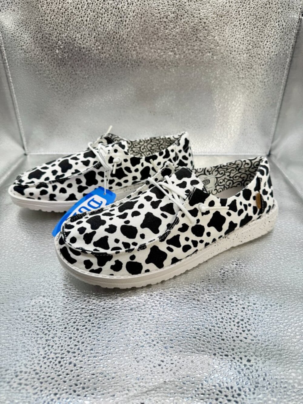 NWT Hey Dude Wendy 10 Milky Way Cow Print Black and White Slip On Shoes Loafers - Picture 9 of 16